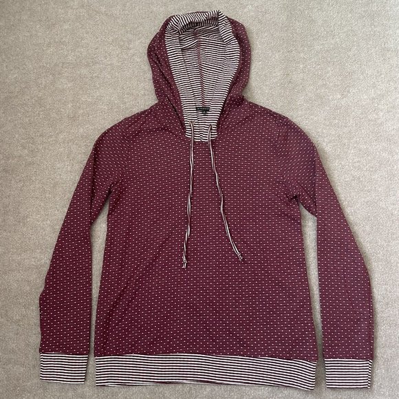 Staccato Tops - Staccato Womens Hoodie Small Burgundy White Polka Dots Stripes Pullover